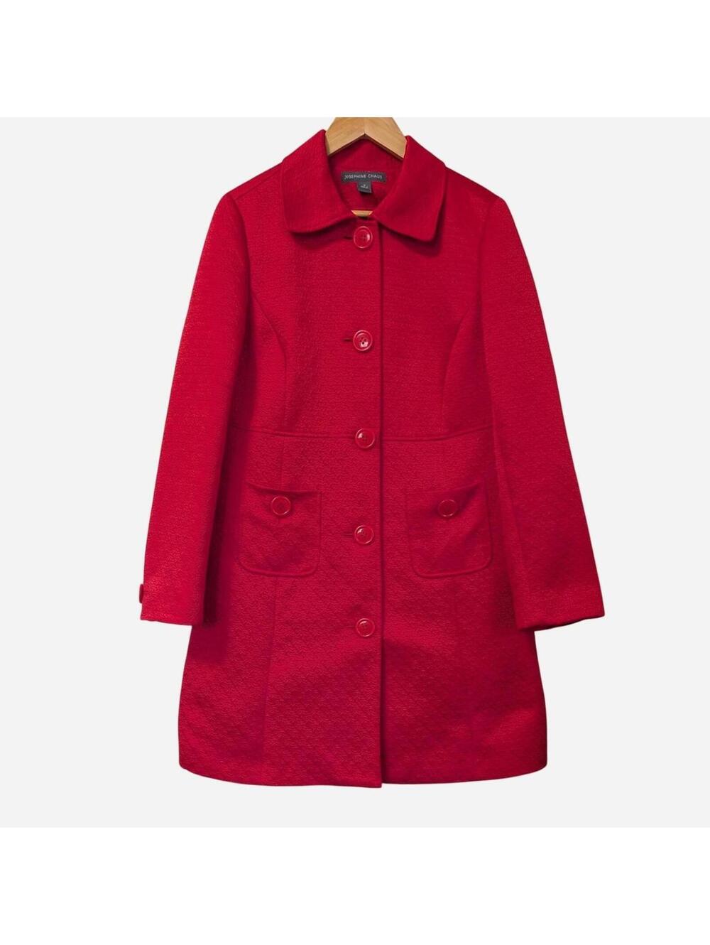Y2K Vintage Cherry Red Boucle Texture Mod Button Coat Size 10